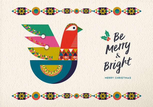 圣诞快乐的斯堪的纳维亚鸟类贺卡图片下载