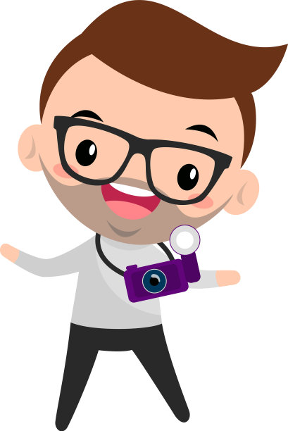 微笑的小男孩戴着眼镜，带着相机图片下载