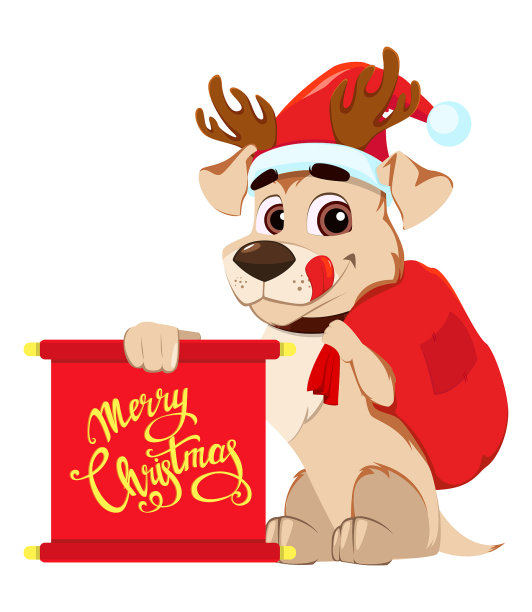 滑稽的狗戴着圣诞老人的帽子和鹿图片下载