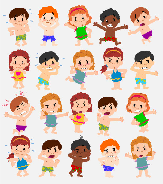 卡通人物男孩和女孩穿着泳衣图片下载