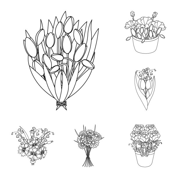 一束鲜花的轮廓图标在集合图片下载