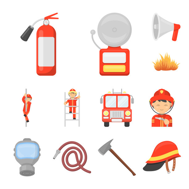 消防部门卡通图标集图片下载