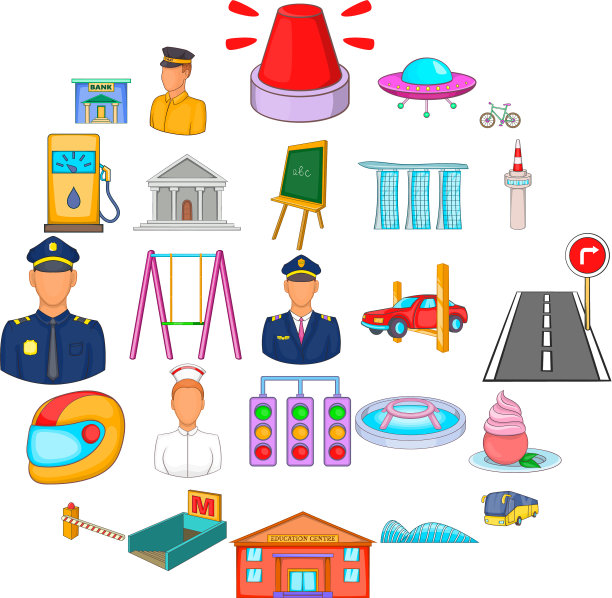 工业城市的图标设定卡通风格图片下载