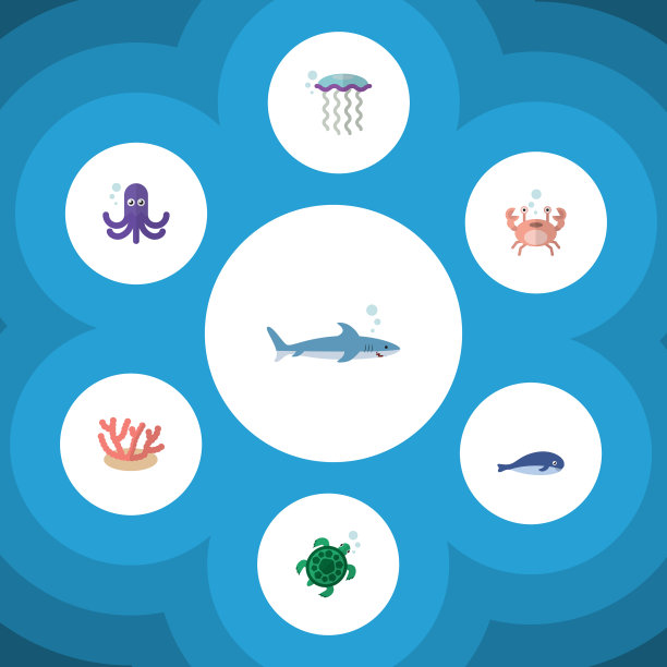 扁平风格海洋生物图标图片下载