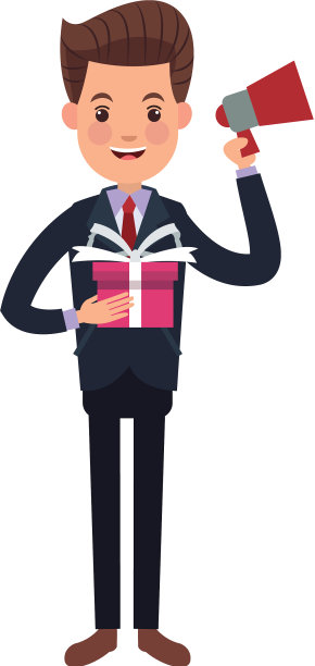 商人人物持有扬声器和礼盒图片下载