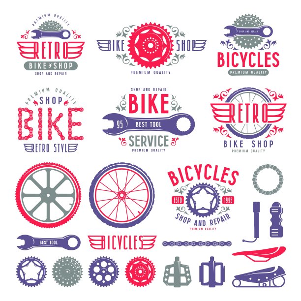 一套老式自行车商店的标签图片下载