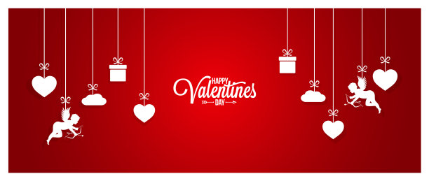 情人节白色背景上的红色横幅图片下载