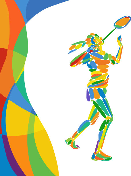 抽象多彩的图案与羽毛球运动员图片下载