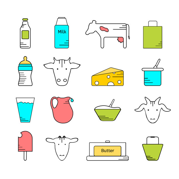 彩色乳制品图标集图片下载