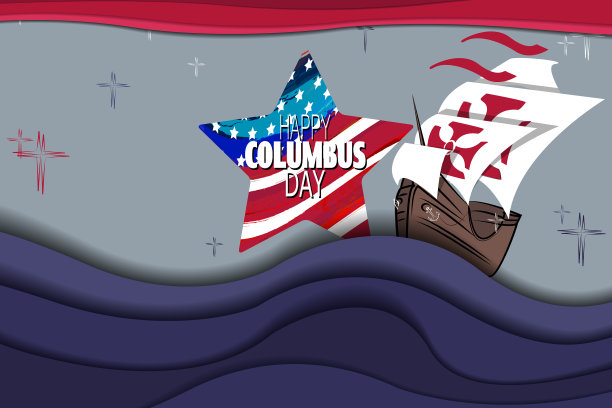 快乐哥伦布日背景与船和浪图片下载