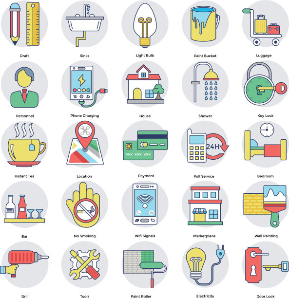 家居服务图标套装图片下载