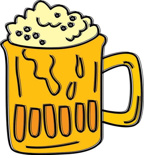 一杯冰凉的啤酒，卡通涂鸦图片下载