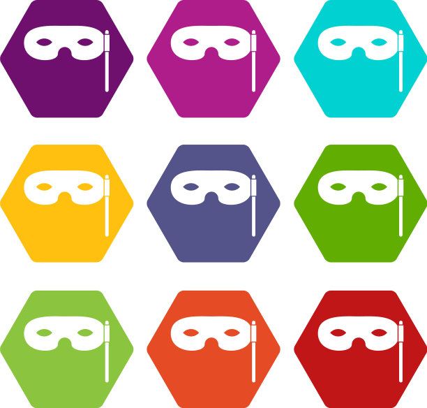 狂欢节面具图标设置彩色六面体图片下载