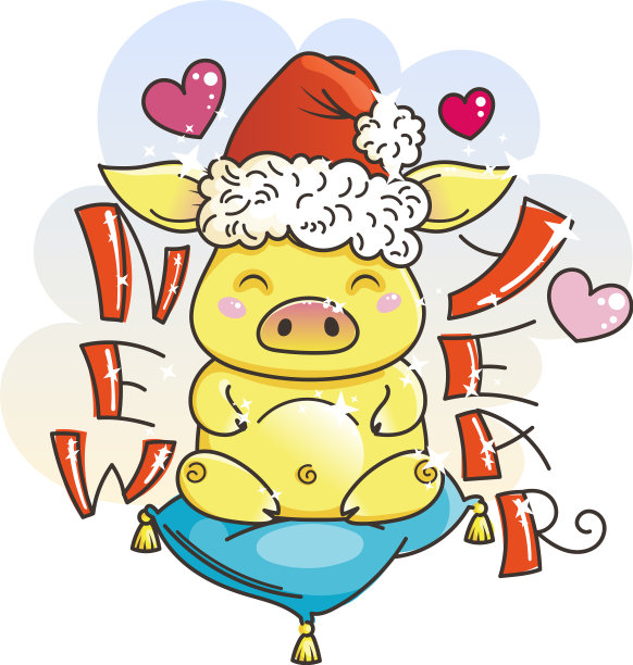 可爱的卡通爱情猪象征2019年的新一年图片下载