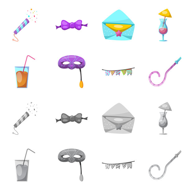 孤立对象的聚会和生日图标集图片下载