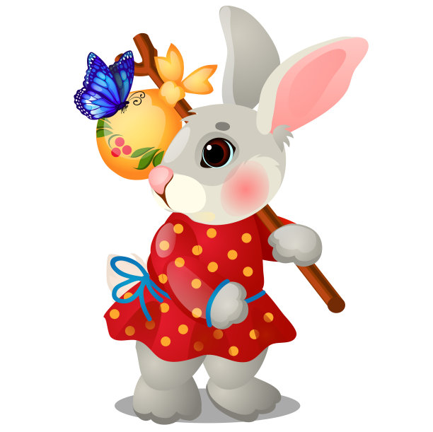 动画野兔用一个袋子和衣服隔离上图片下载