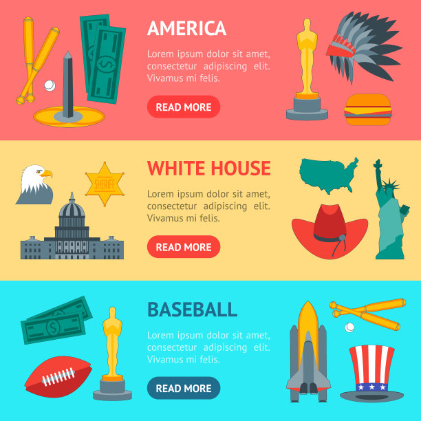 卡通标志的美国横幅水平设置图片下载