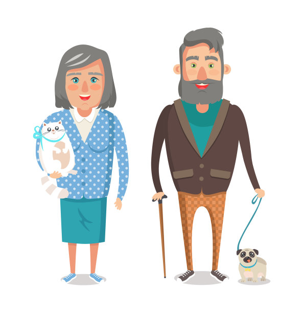 成熟的祖父母最喜欢的宠物爷爷奶奶图片下载