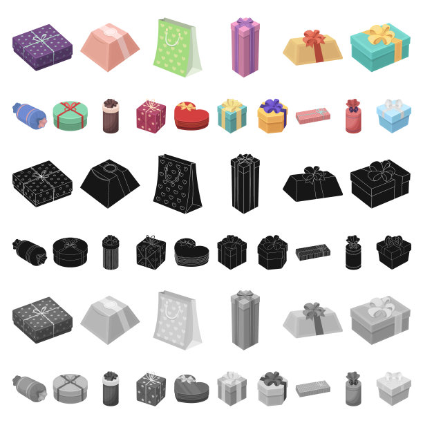 礼品和包装卡通图标在集合图片下载