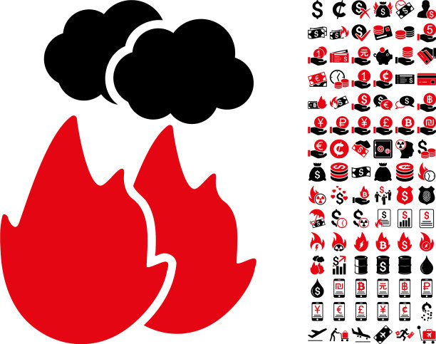 火与烟的图标与90奖金象形图图片下载