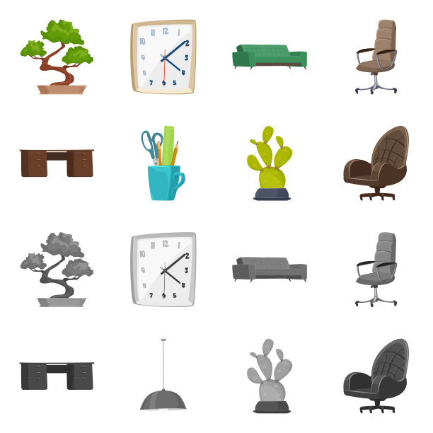 孤立对象的家具和工作图标集图片下载