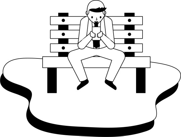 商人在长凳上使用设备图片下载