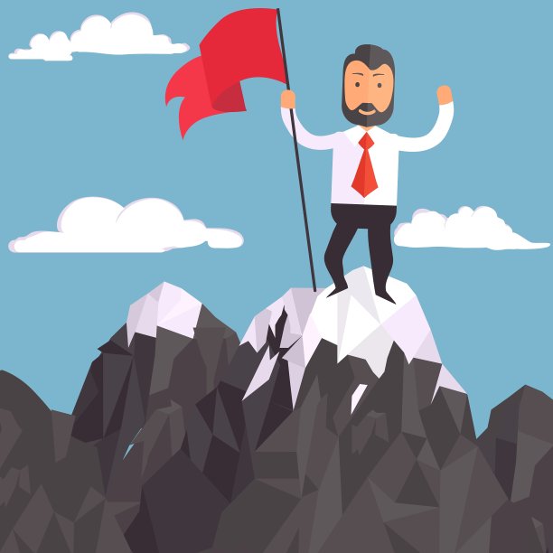 商人举旗登峰造极成功图片下载