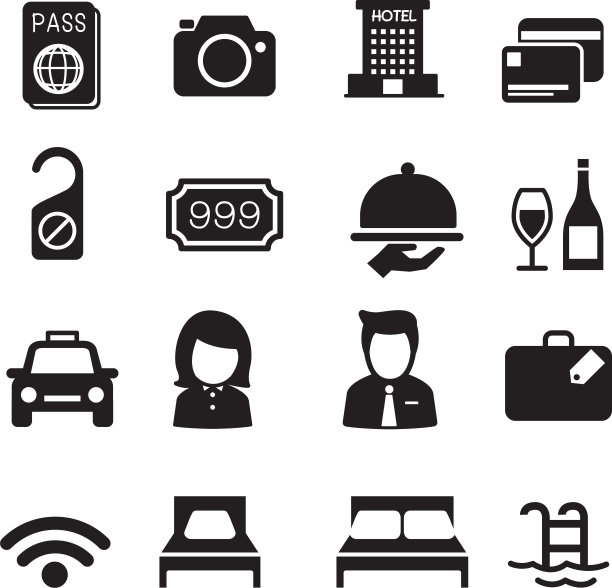 酒店剪影图标套装图片下载