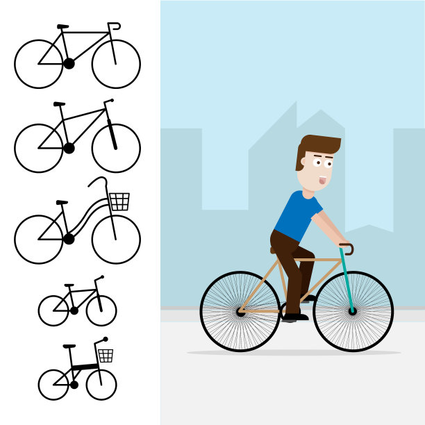 自行车图标自行车男子骑自行车平面设计图片下载