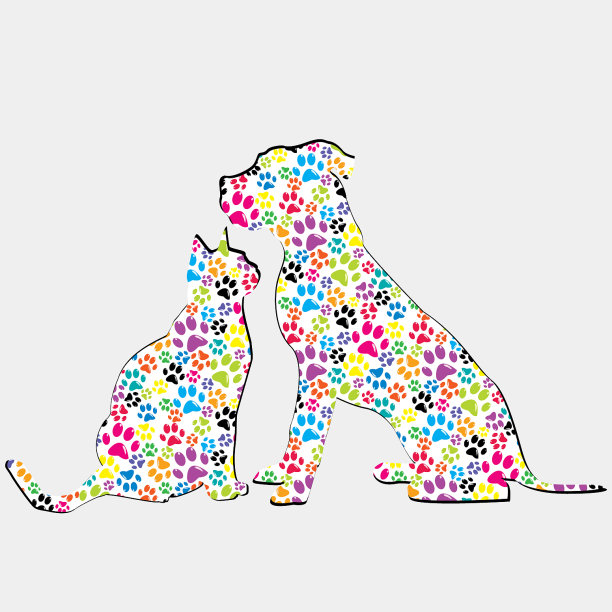 彩色图案的猫和狗的剪影图片下载