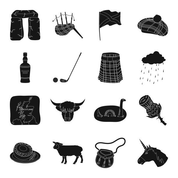 苏格兰国家设置图标在黑色风格大图片下载
