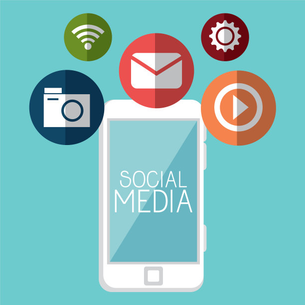 带有社交媒体图标的智能手机图片下载