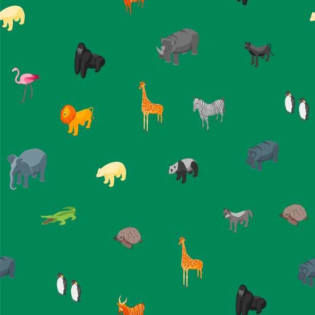 野生动物3d无缝图案背景图片下载