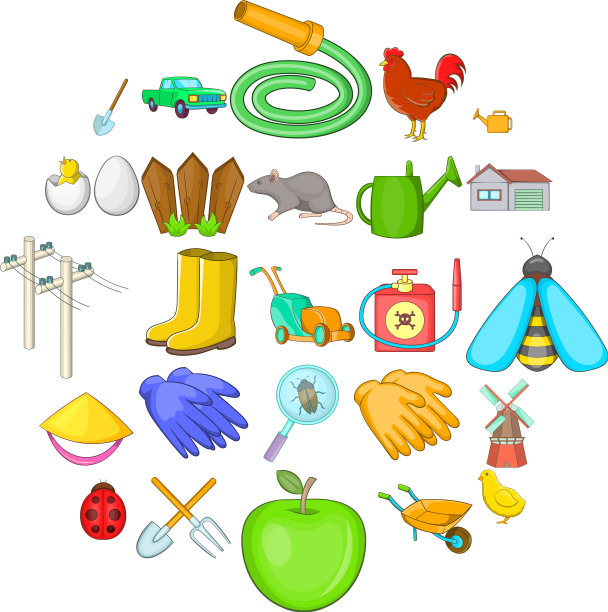 农业图标设置卡通风格图片下载