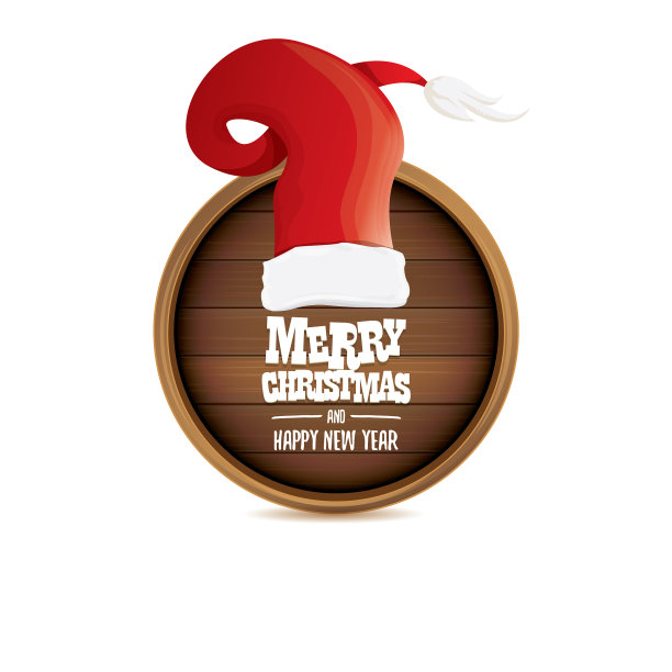 红色的圣诞老人帽与圆圈木板标志图片下载