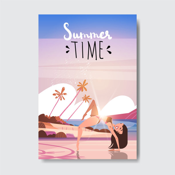 夏天瑜伽女人做锻炼日落海滩图片下载