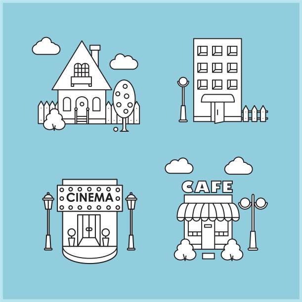 城市建筑，房子，咖啡馆，电影院图片下载