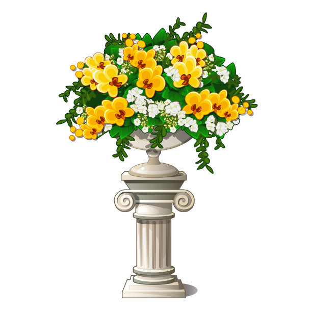 古董大理石花瓶与鲜花的形式图片下载