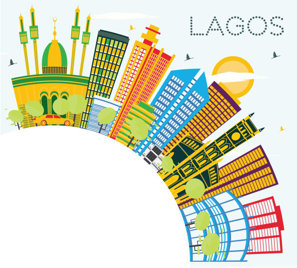 尼日利亚拉各斯城市天际线与彩色建筑图片下载