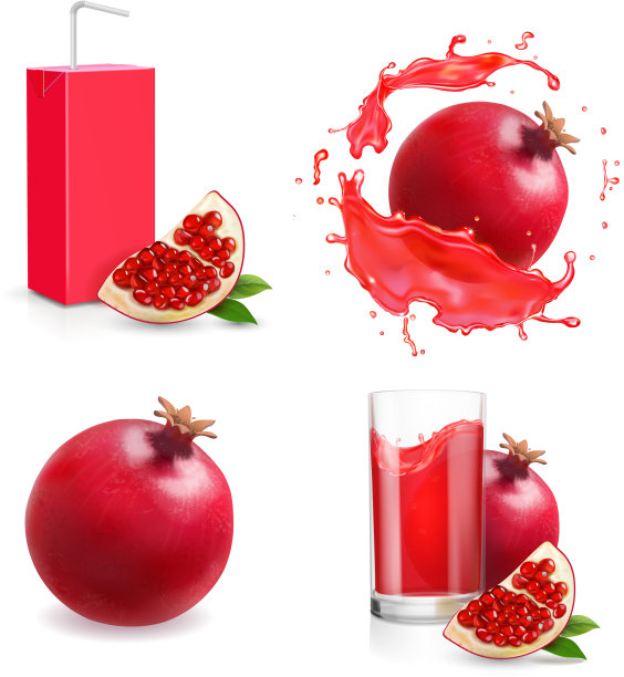 石榴汁孤立图标玻璃包设置图片下载