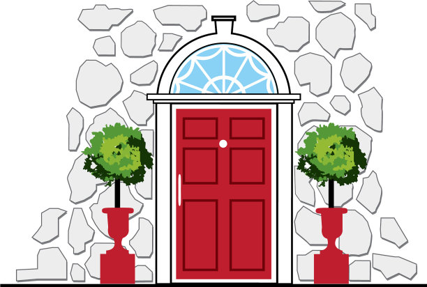 红门上的石头墙房子图片下载