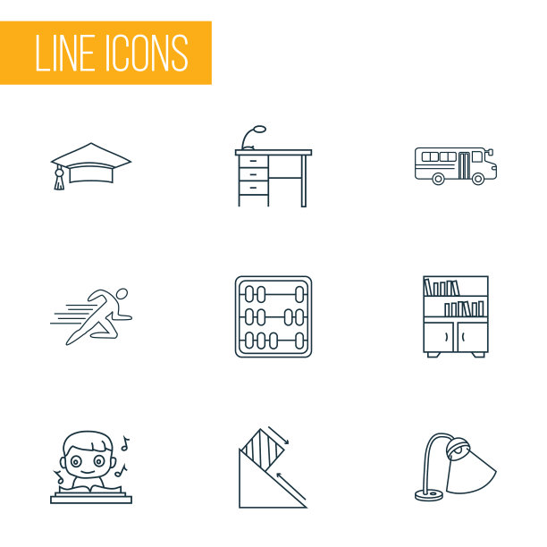 教育图标线风格设置与书架图片下载