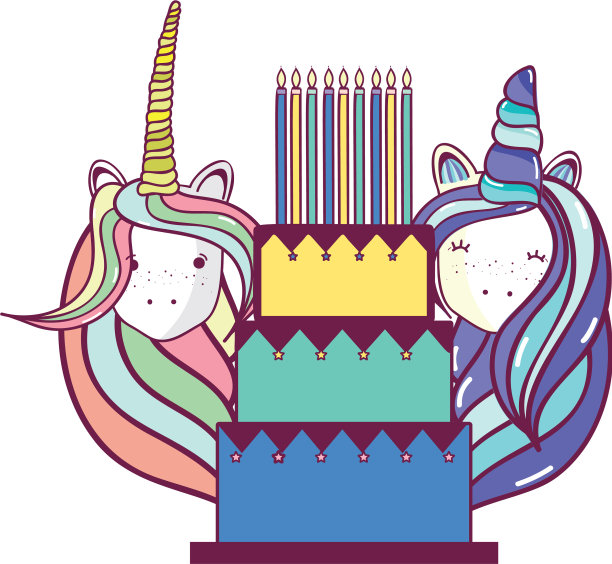 生日快乐，独角兽卡通图片下载