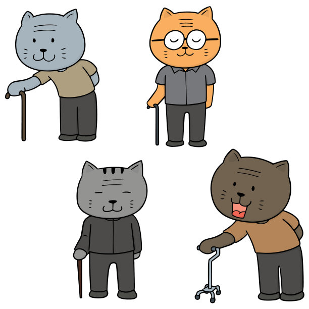 一套老龄猫与手杖图片下载