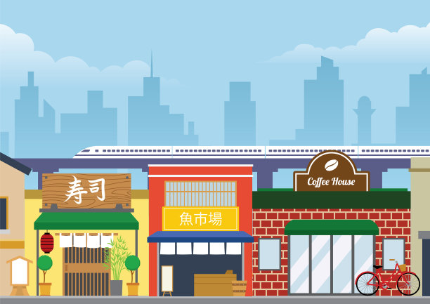 日本平直风格的城市街道图片下载