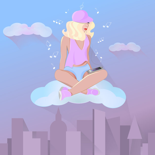 女孩坐着听音乐图片下载