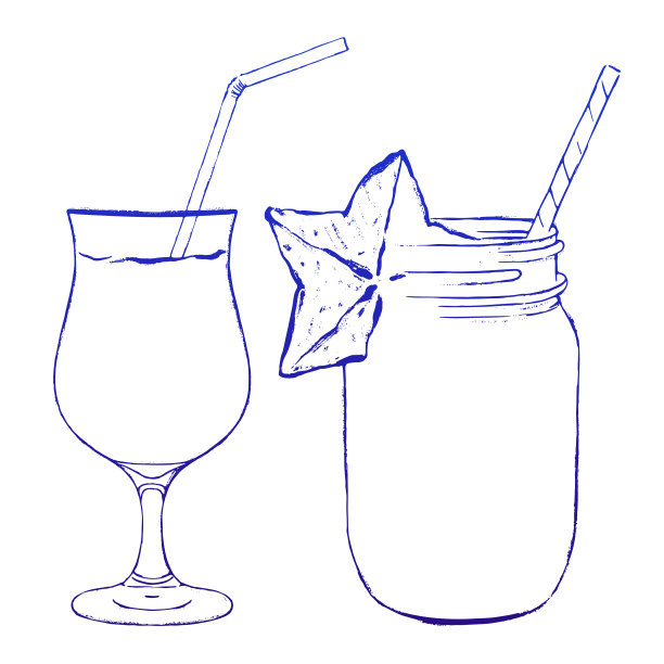 墨水手绘线条杯为鸡尾酒饮料图片下载