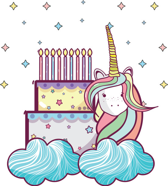 生日快乐，独角兽卡通图片下载