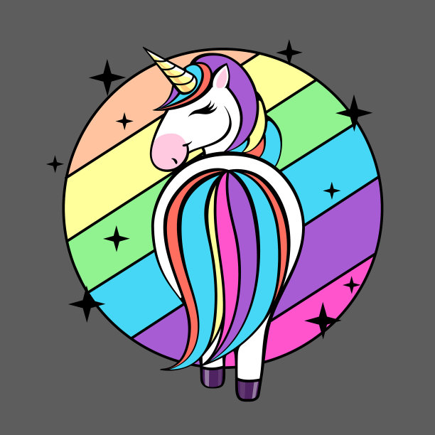 幻想动物马独角兽扁平风格图片下载