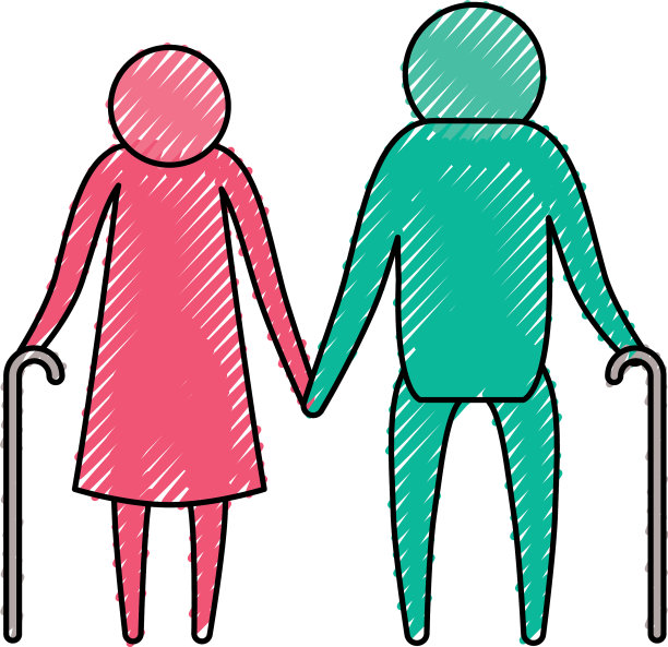 彩色蜡笔剪影象形老年夫妇图片下载